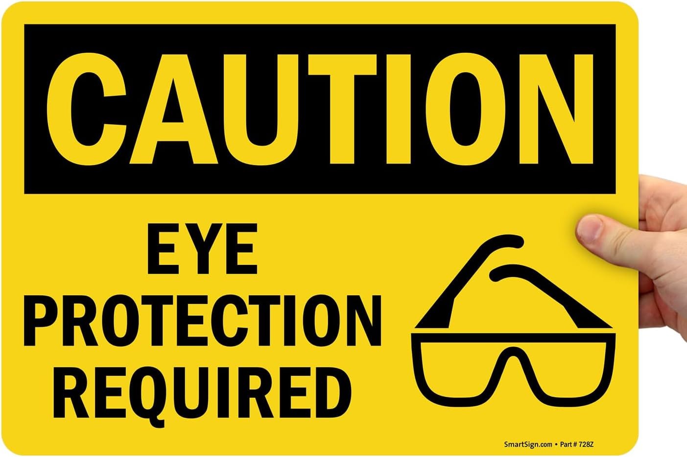 Adhesive Vinyl OSHA Safety Sign, Legend “Caution: Eye Protection Required”