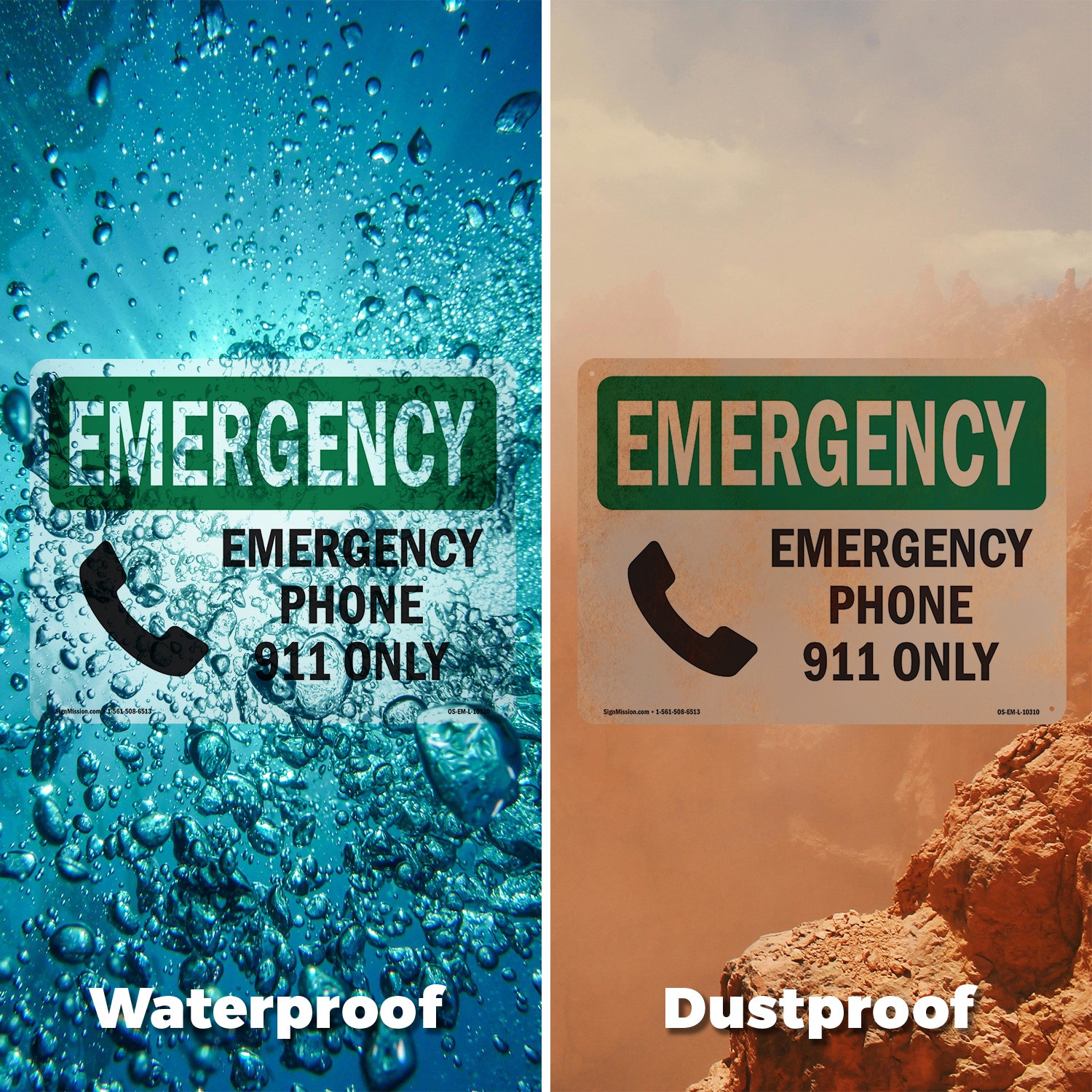 Phone 911 Only OSHA Emergency Sign Metal, Plastic, Or Decal – 5 or 10 Pack