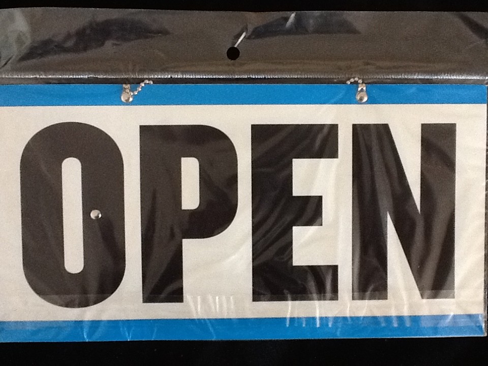 4 Open Closed Sign Chain 2 sided 11.5 x 6. Business Hours ONE FREE SUCTION CUP