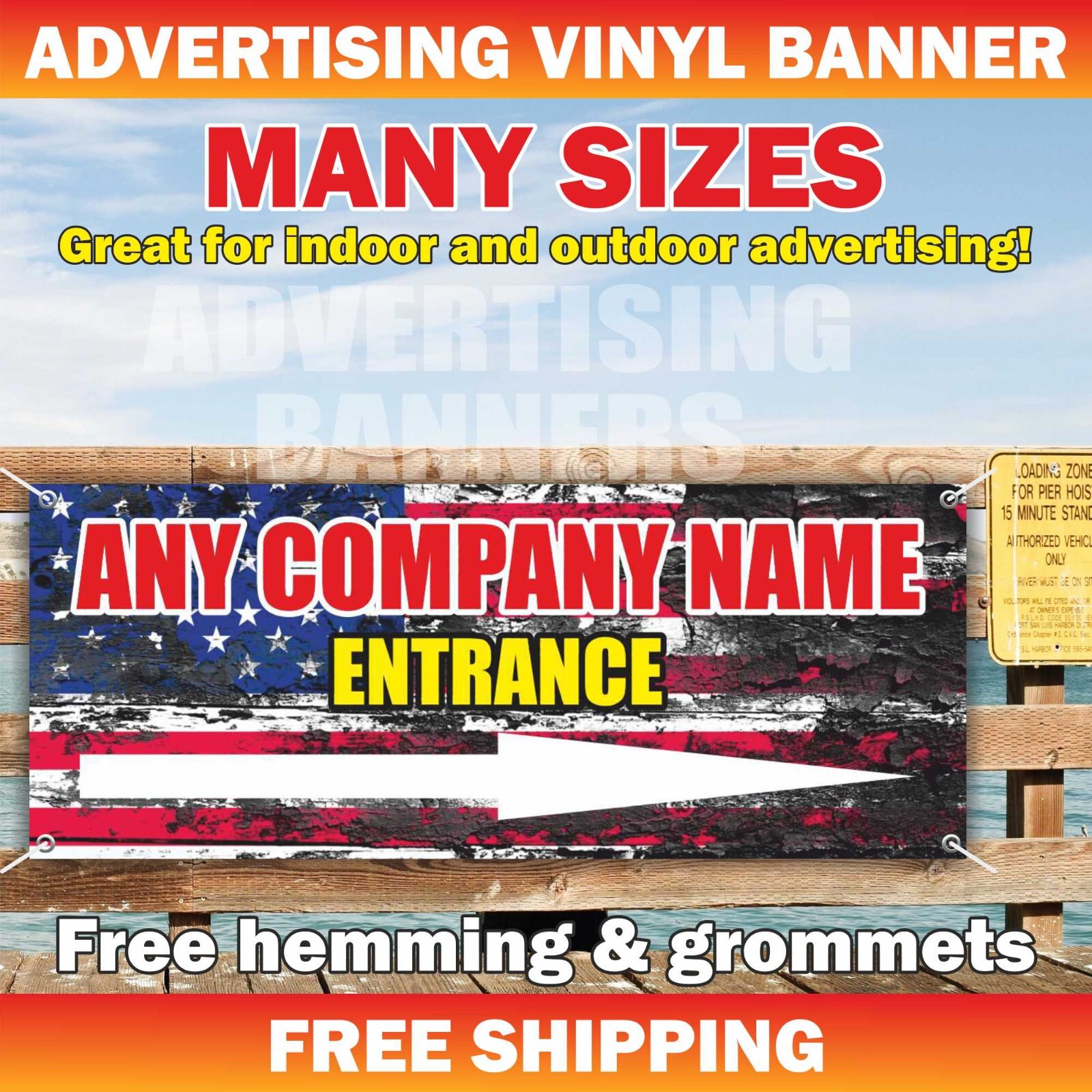 ANY COMPANY NAME ENTRANCE Advertising Banner Vinyl Mesh Sign Welcome Now Open