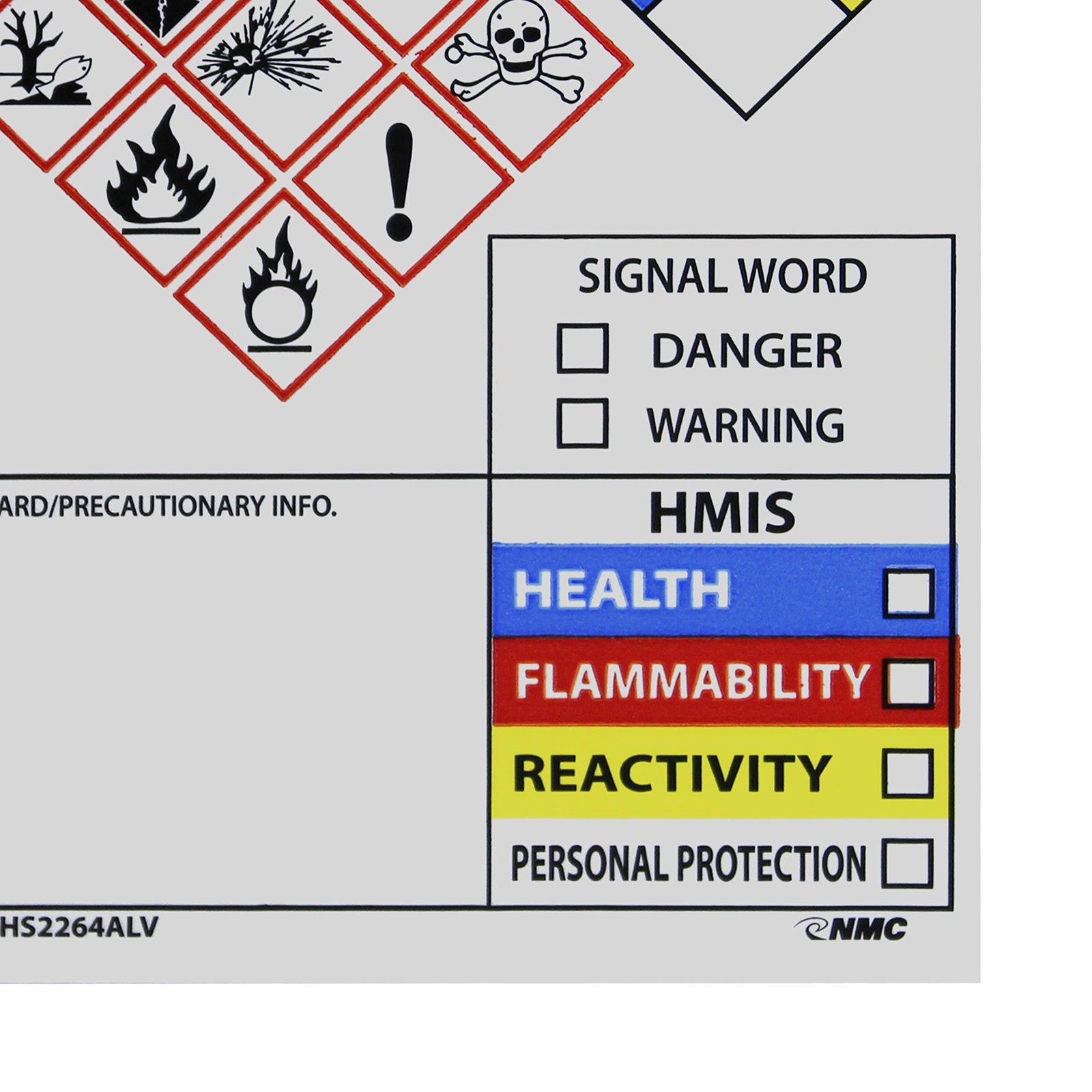 NMC Roll of 250 4 x 3 GHS Secondary Container Labels, Pressure Sensitive Vinyl S