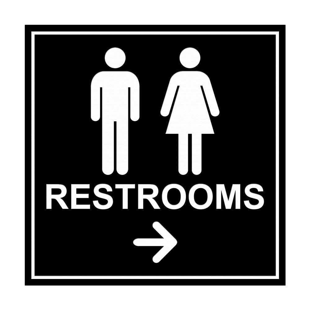 Black Medium Square Restrooms Right Arrow Sign Adhesive Tape Mount Any Surface