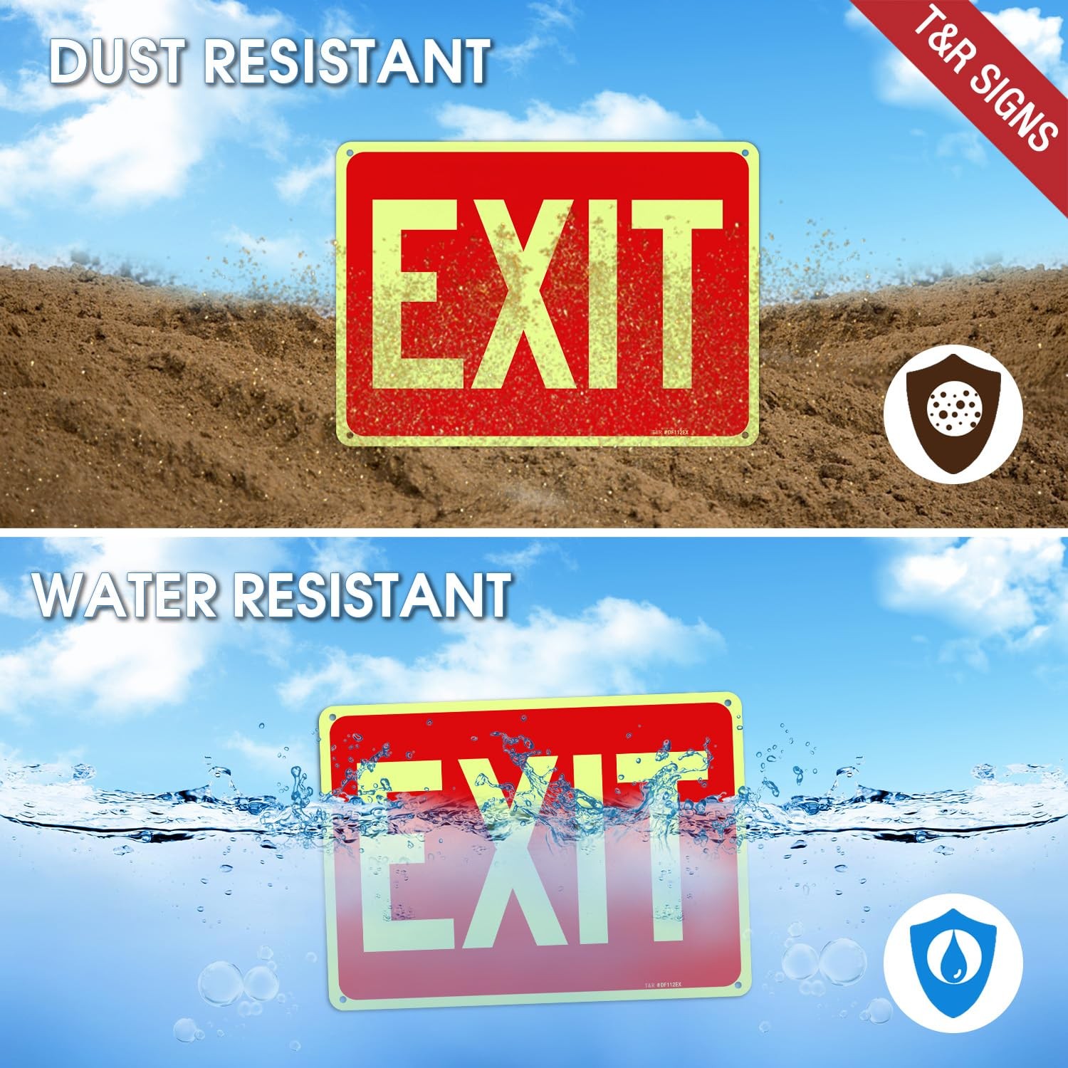 Exit Sign – 2 Pack – 10 x 7 Inches Rust Free .040 Aluminum Glow-In-The-Dark -…