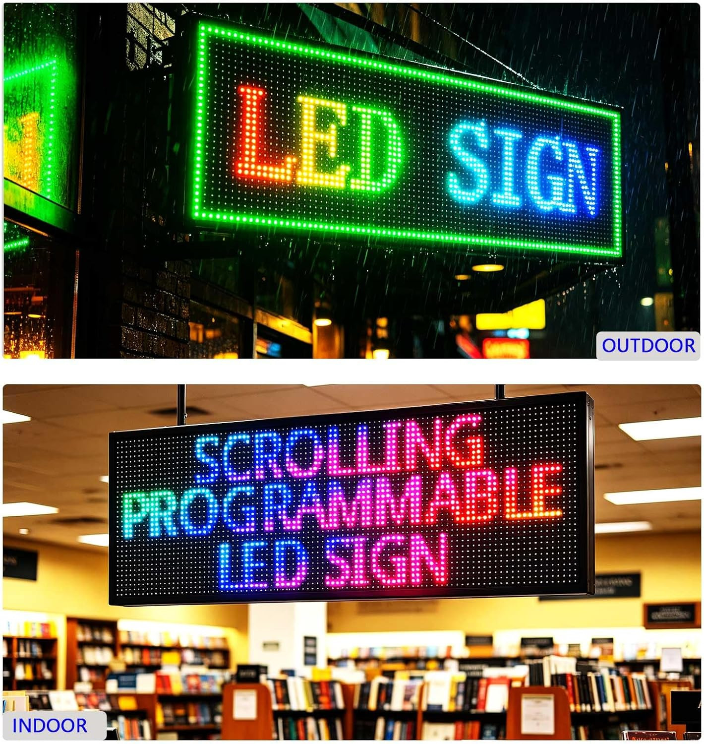 39×14″ Full Color LED Scrolling Message Sign WiFi App Control Waterproof Display