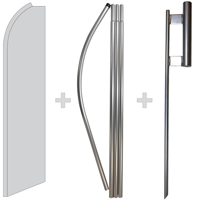 Solid Silver 15′ Tall Swooper Flag & Pole Kit Feather Super Bow Banner