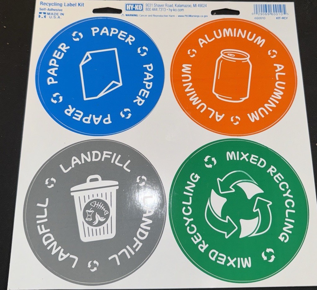 2 HY-Ko Brand Recycle Label Kit 4 pack Self Adhesive Vinyl Labels Multi Color
