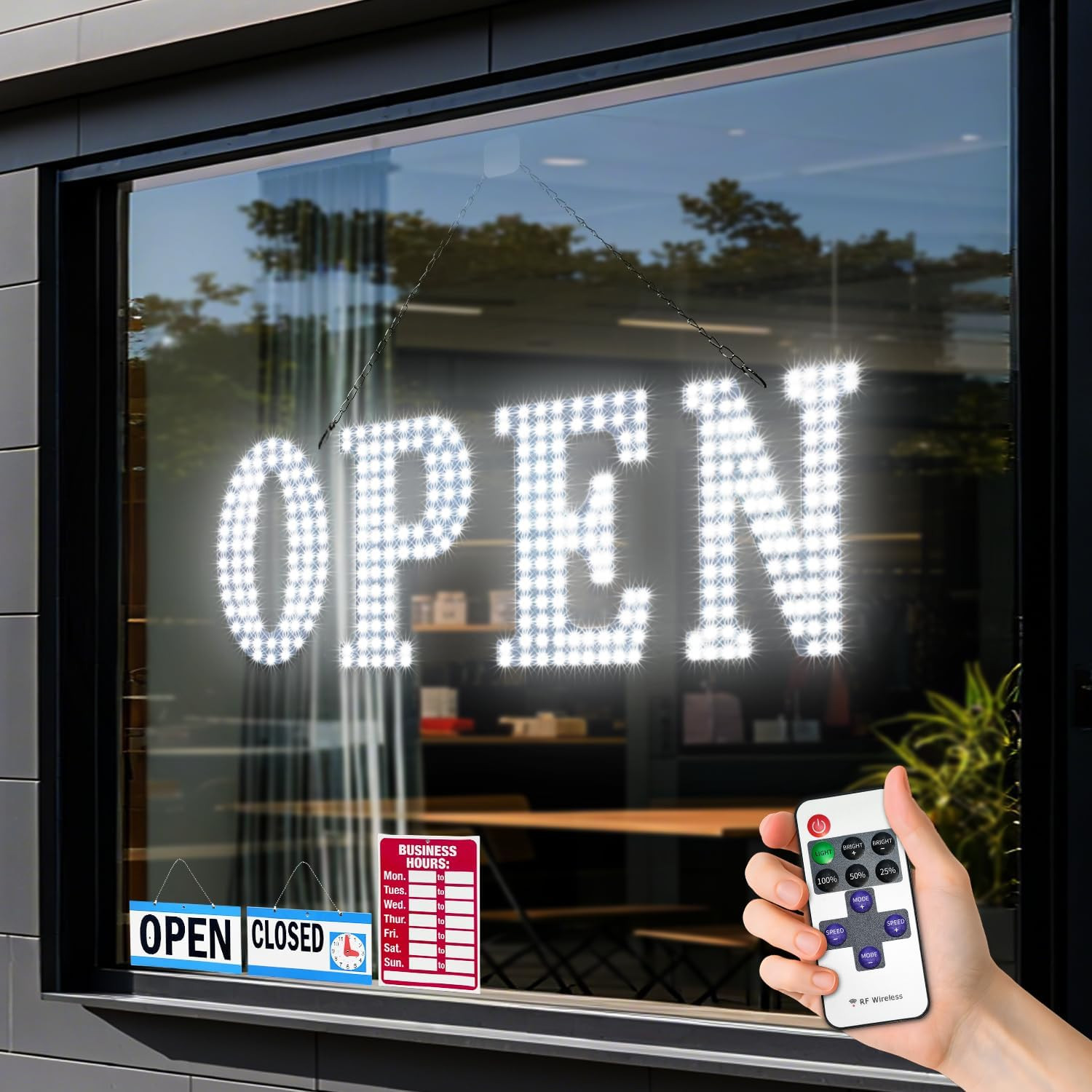 LED Open Signs for Business, 30” X 10″ Large Bright Flashing Open Sign with Rem
