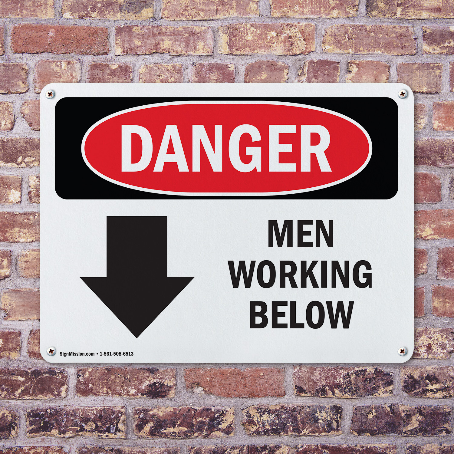 (2 Pack) Men Working Below OSHA Danger Sign Decal Metal Plastic