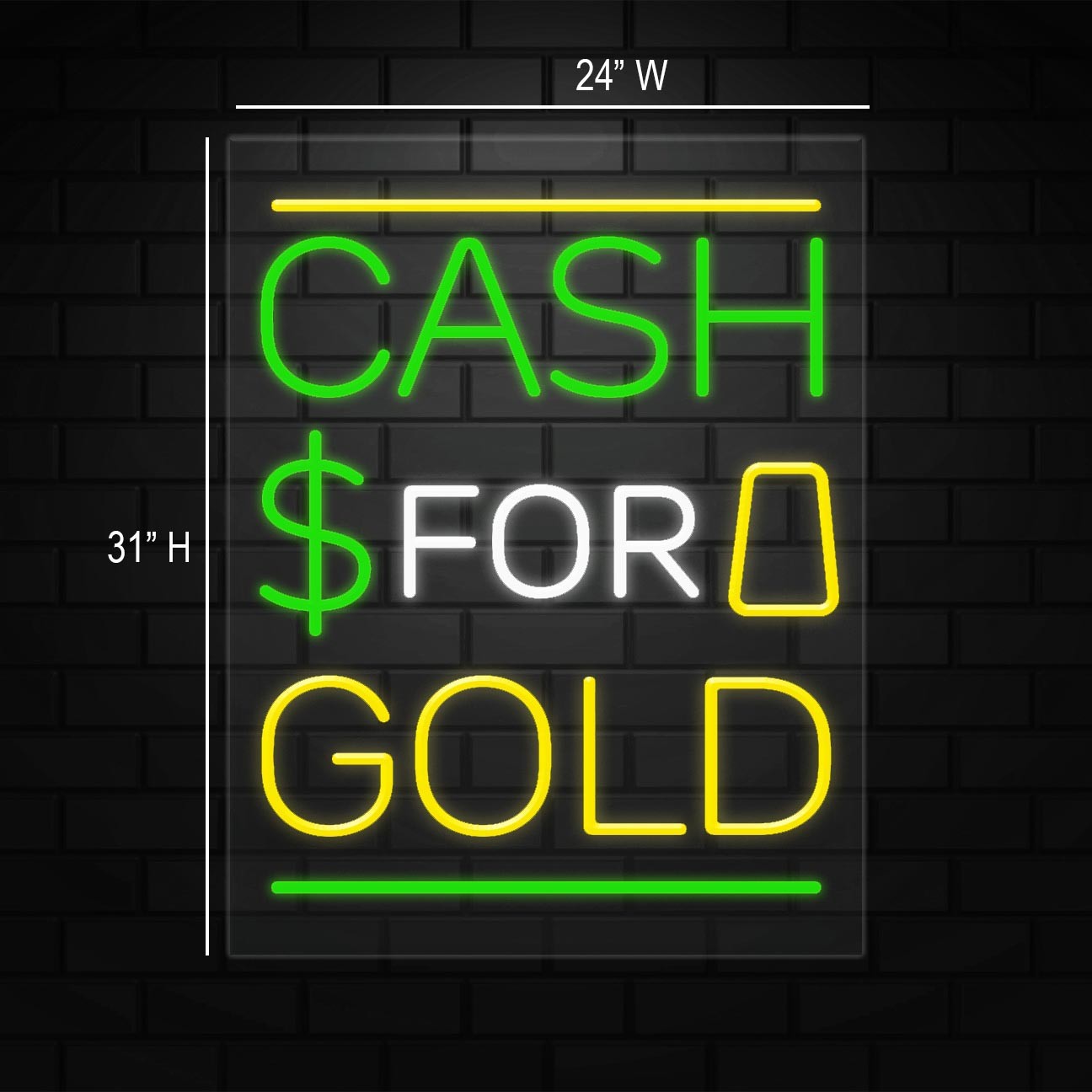 Cash for Gold & Silver Sign for Business | LED Flex Neon | 24″W x 31″H x 1″D