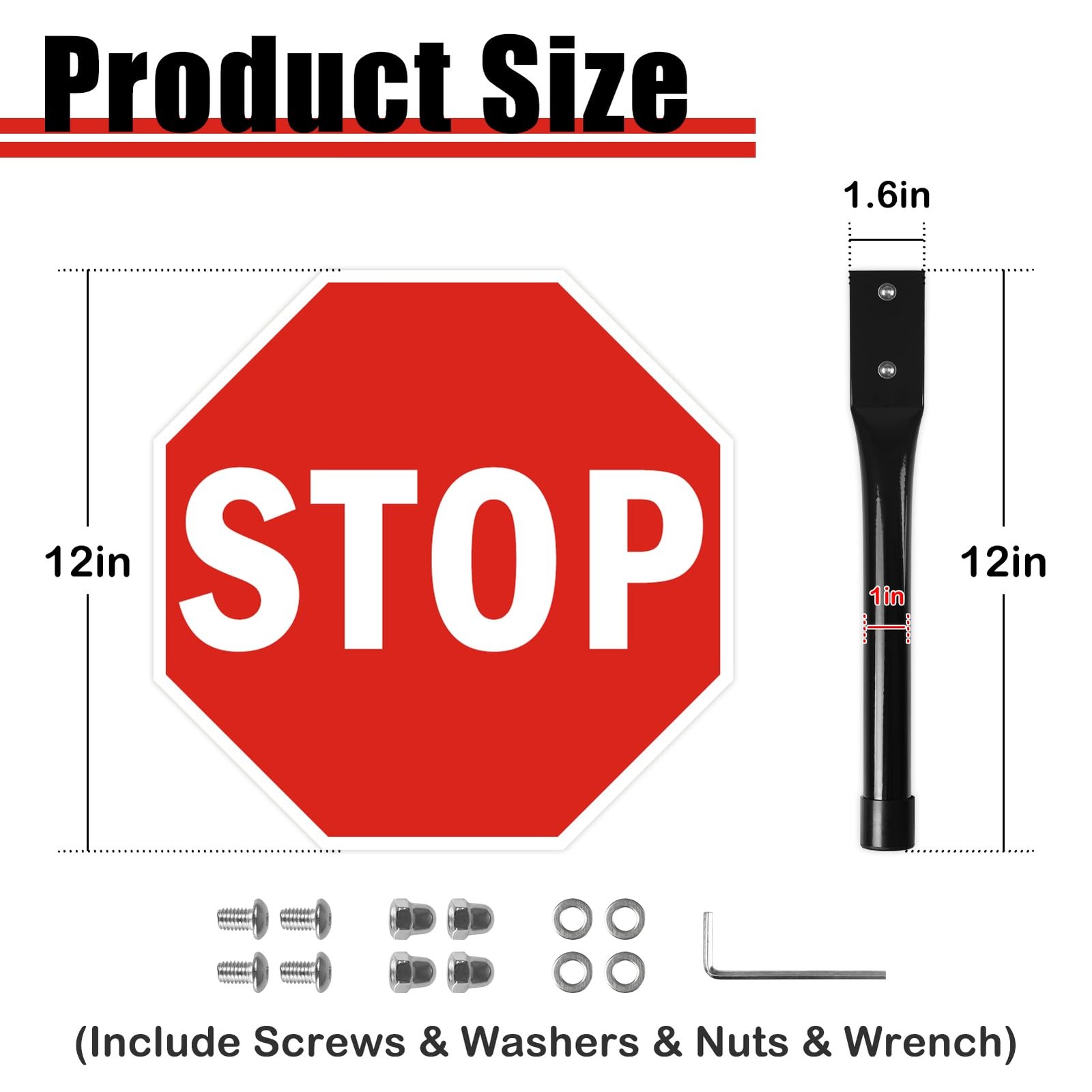 2 PCS 12×12 Inch Stop Slow Sign Metal Handle Double Sided Reflective Traffic