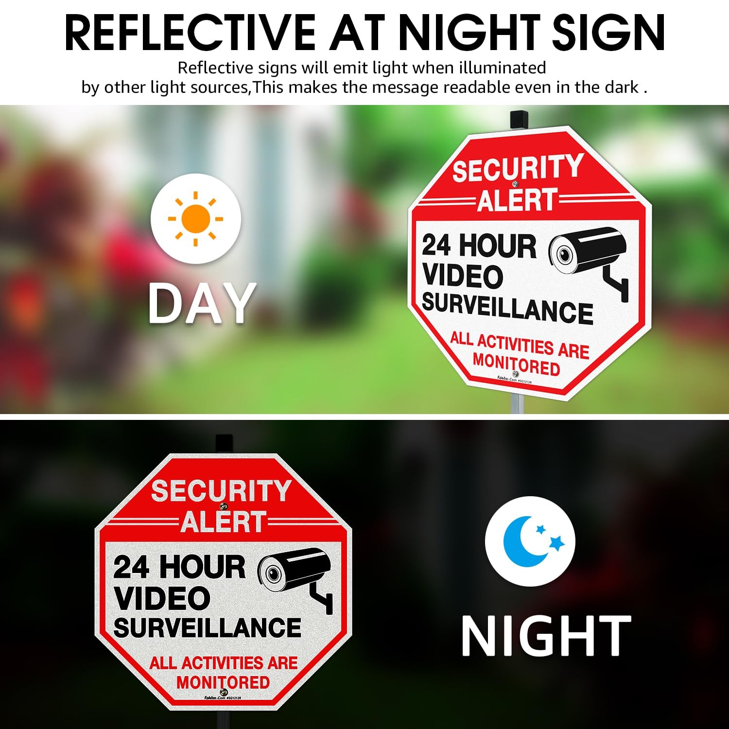 Security Sign Video Surveillance Sign with 36″ Stake for Outside, 2-Pack 12″x…