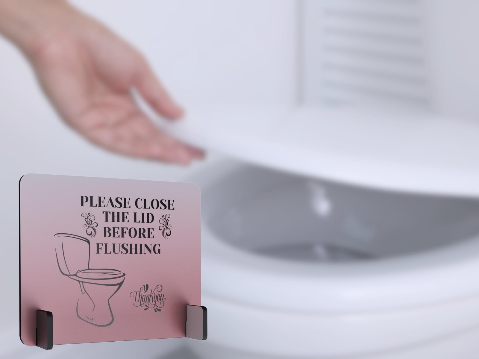 Elegant Free-Standing Bathroom Sign | Polite Reminder: Close Toilet Lid Befor…