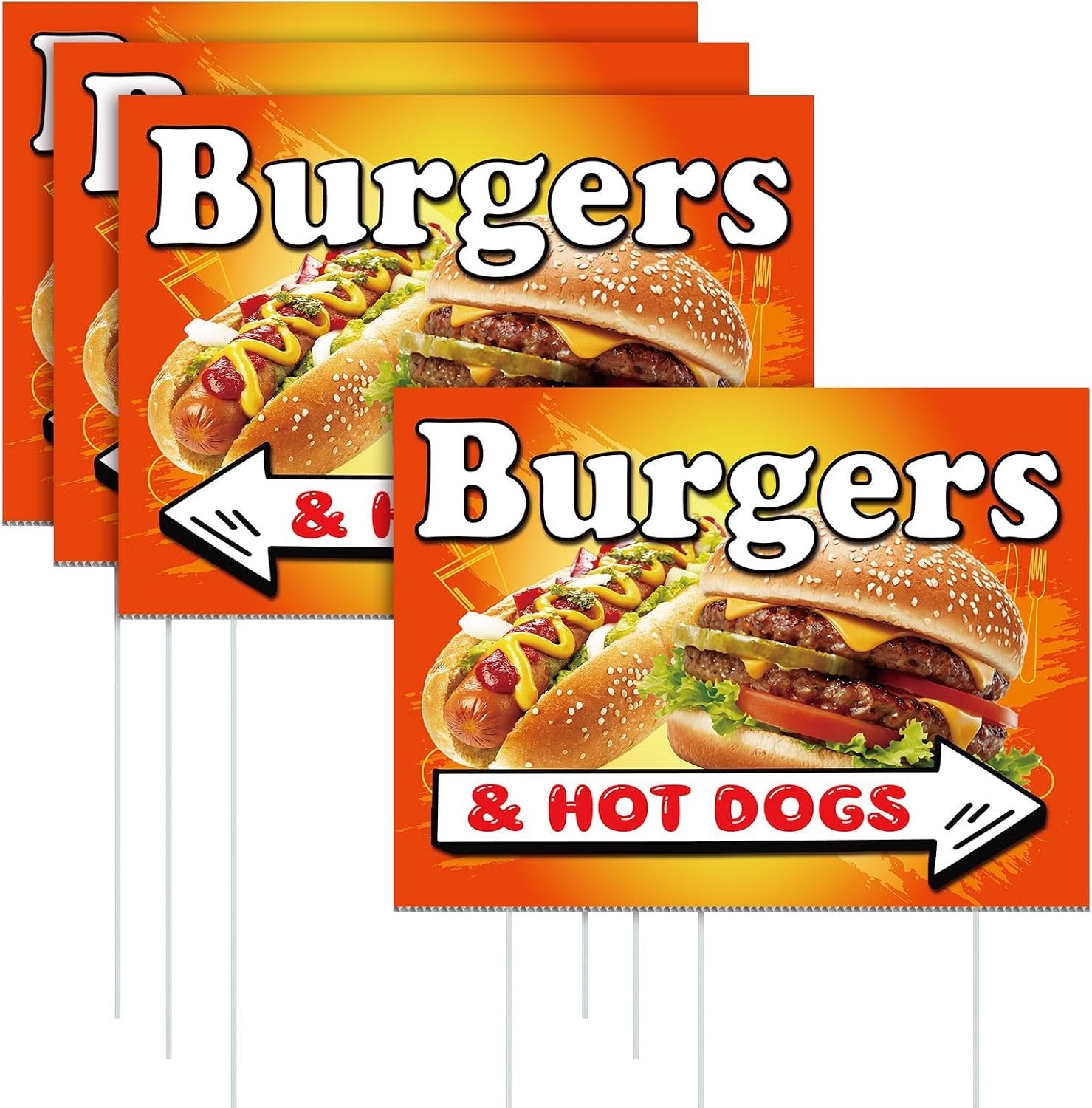 3 Pack Eye-Catching Burgers & Hot Dogs Yard Signs 15.7 x 12 Inches for Outdoors