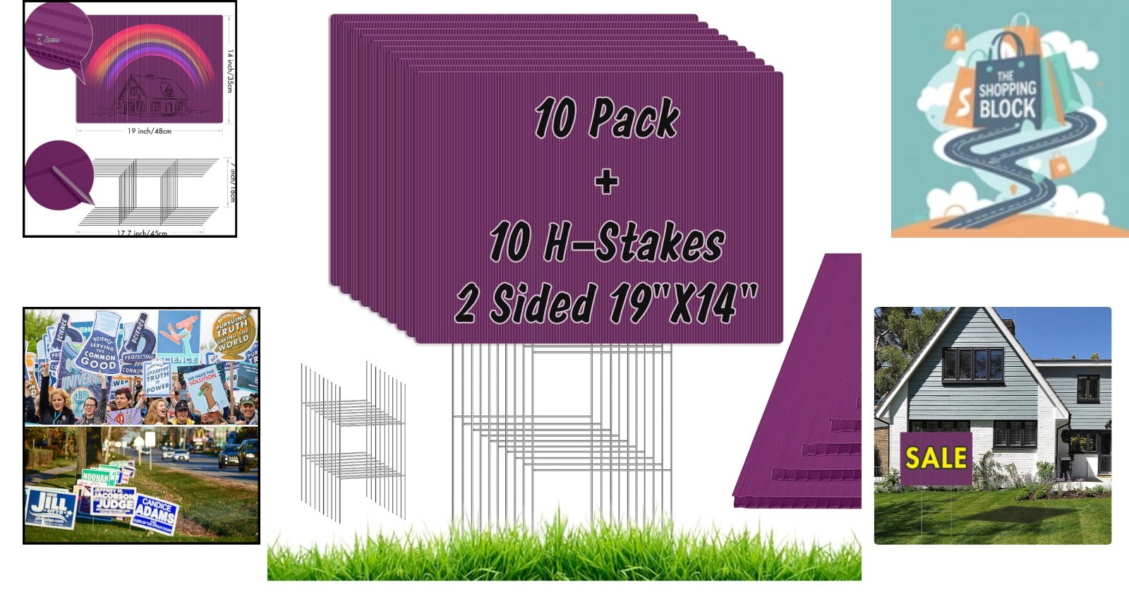 10-Pack Purple Yard Signs with Stakes, 19 x 14 Inches, Reusable Plastic