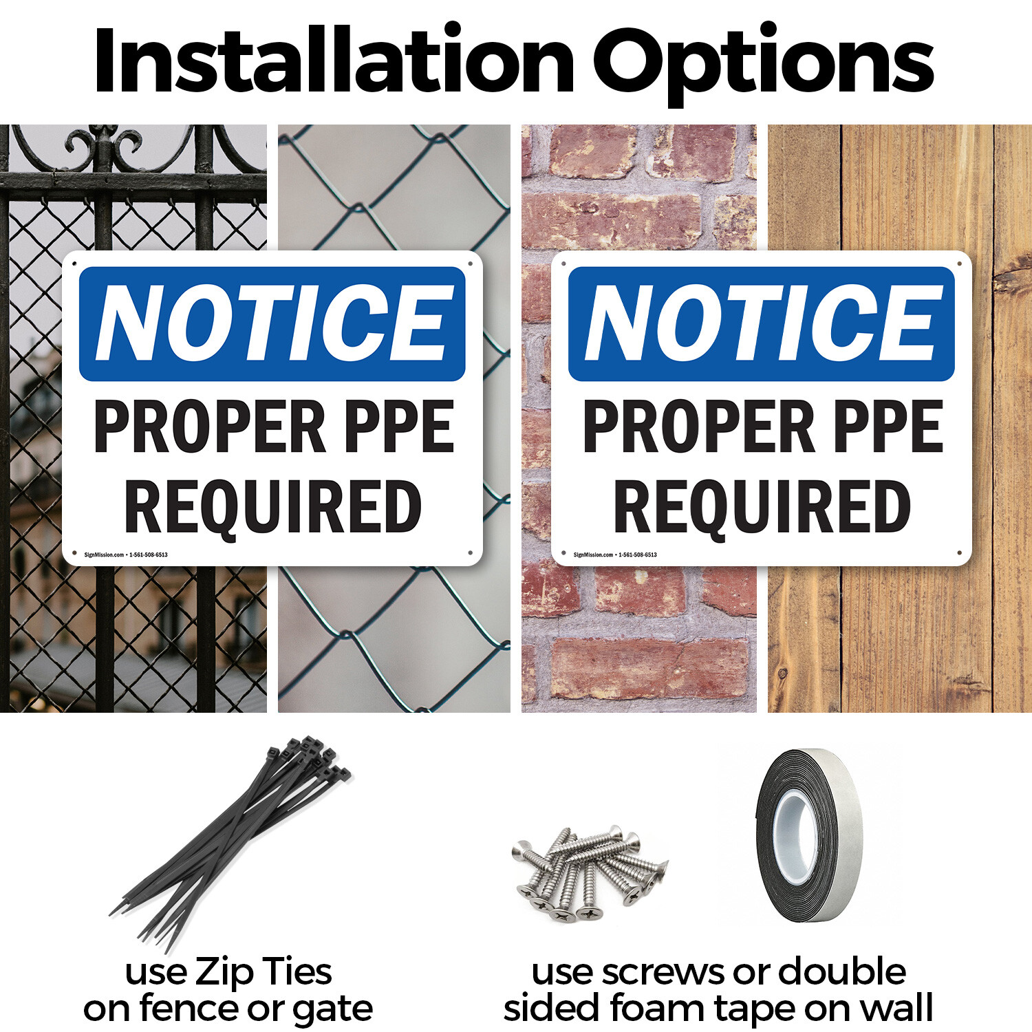 (2 Pack) Proper PPE Required OSHA Notice Sign Decal Metal Plastic