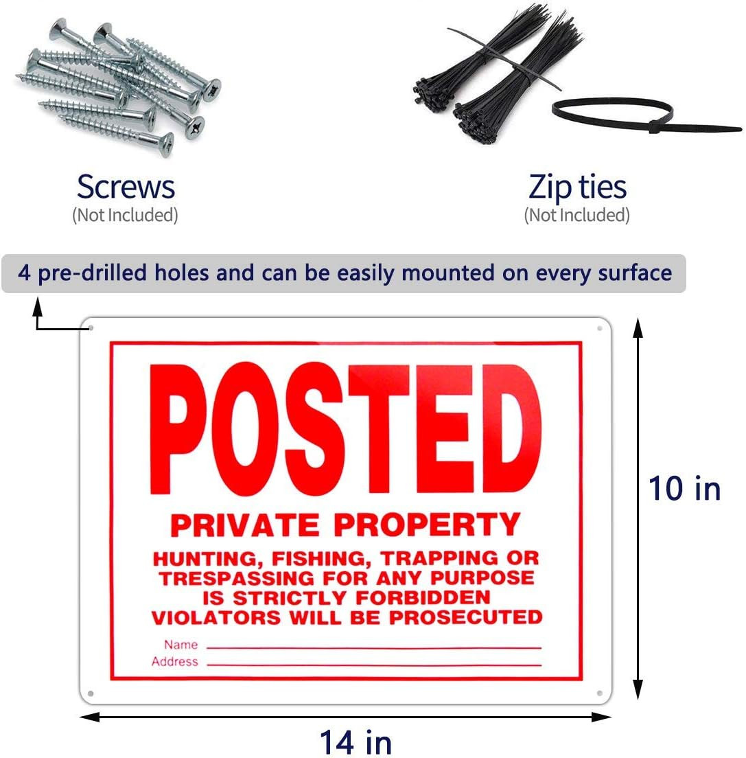 Private Property No Trespassing Signs 4 Pack 10×14 Aluminum No Hunting Warning