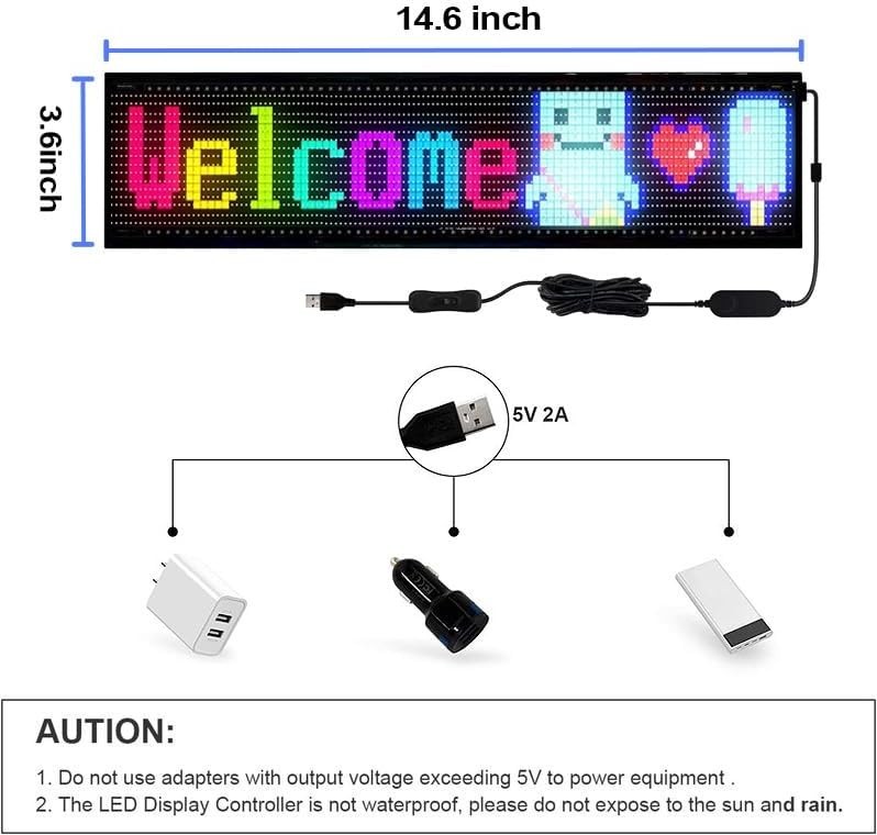Customizable LED Car Sign with Bluetooth Control – 14.6” x 3.6” Flexibility