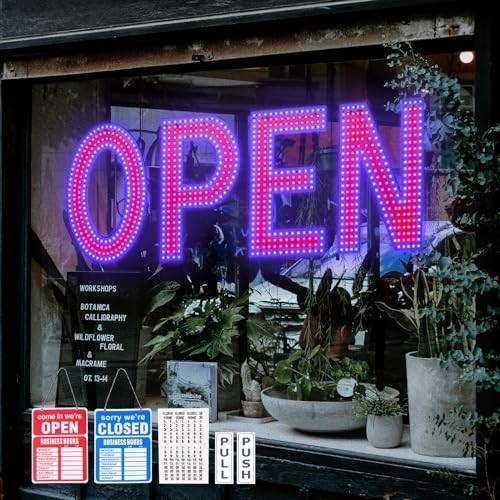 Dimmable LED Open Sign 40″x14″ – Bright Hanging Light for Business, Bar, Restaur