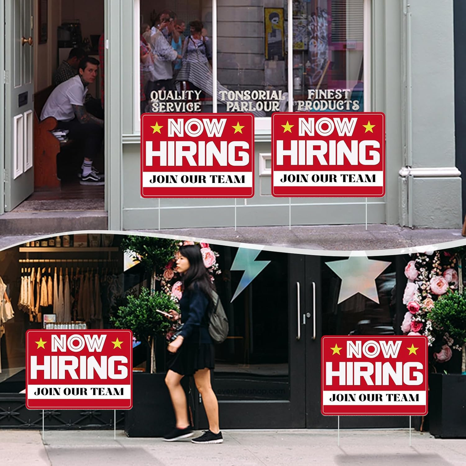 3-Pack Double-Sided Now Hiring Signs with Stake for Business and Outdoor Use