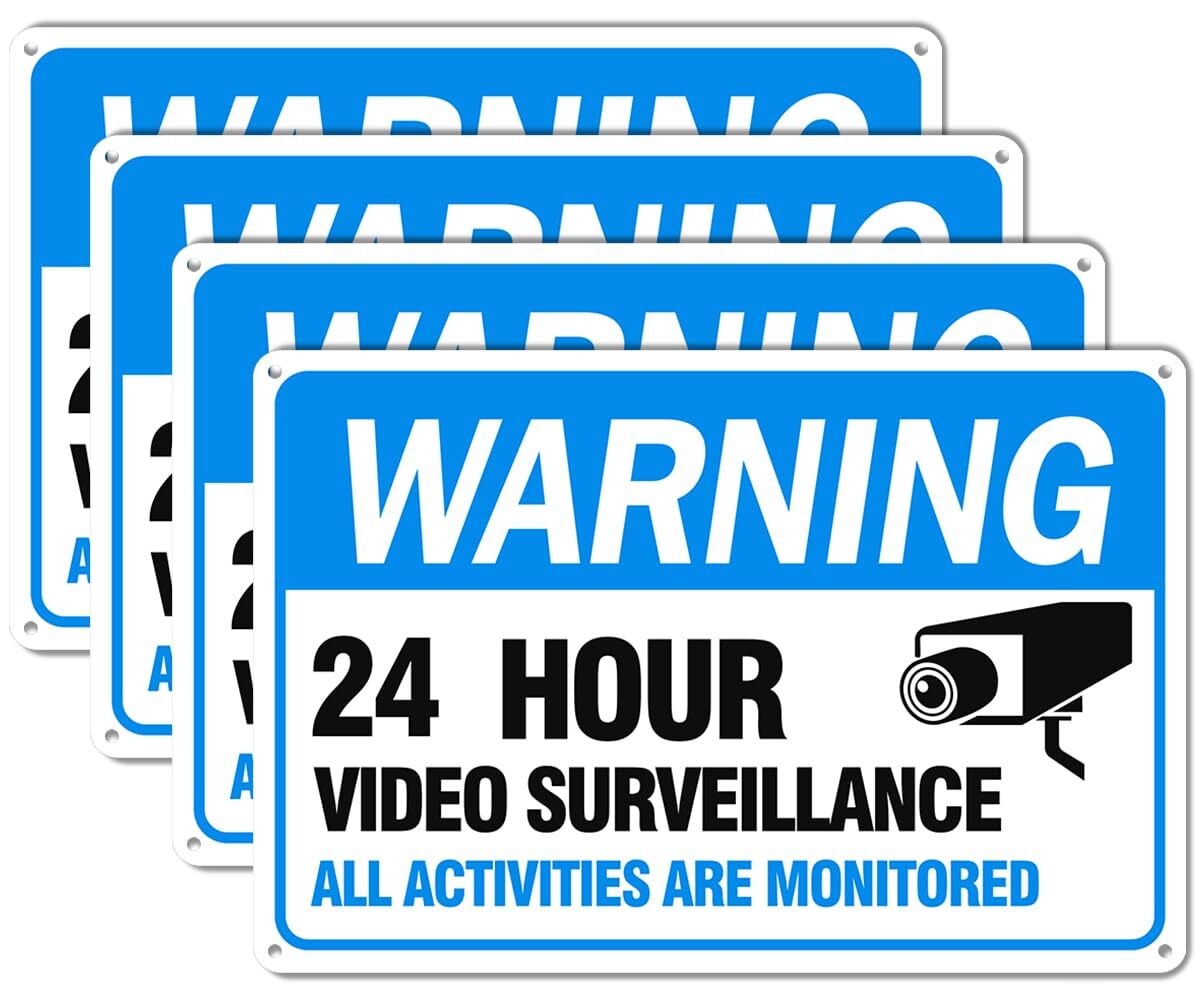 Video Surveillance Sign, 4-Pack 12″ x 8″ Security Camera Sign, Reflective