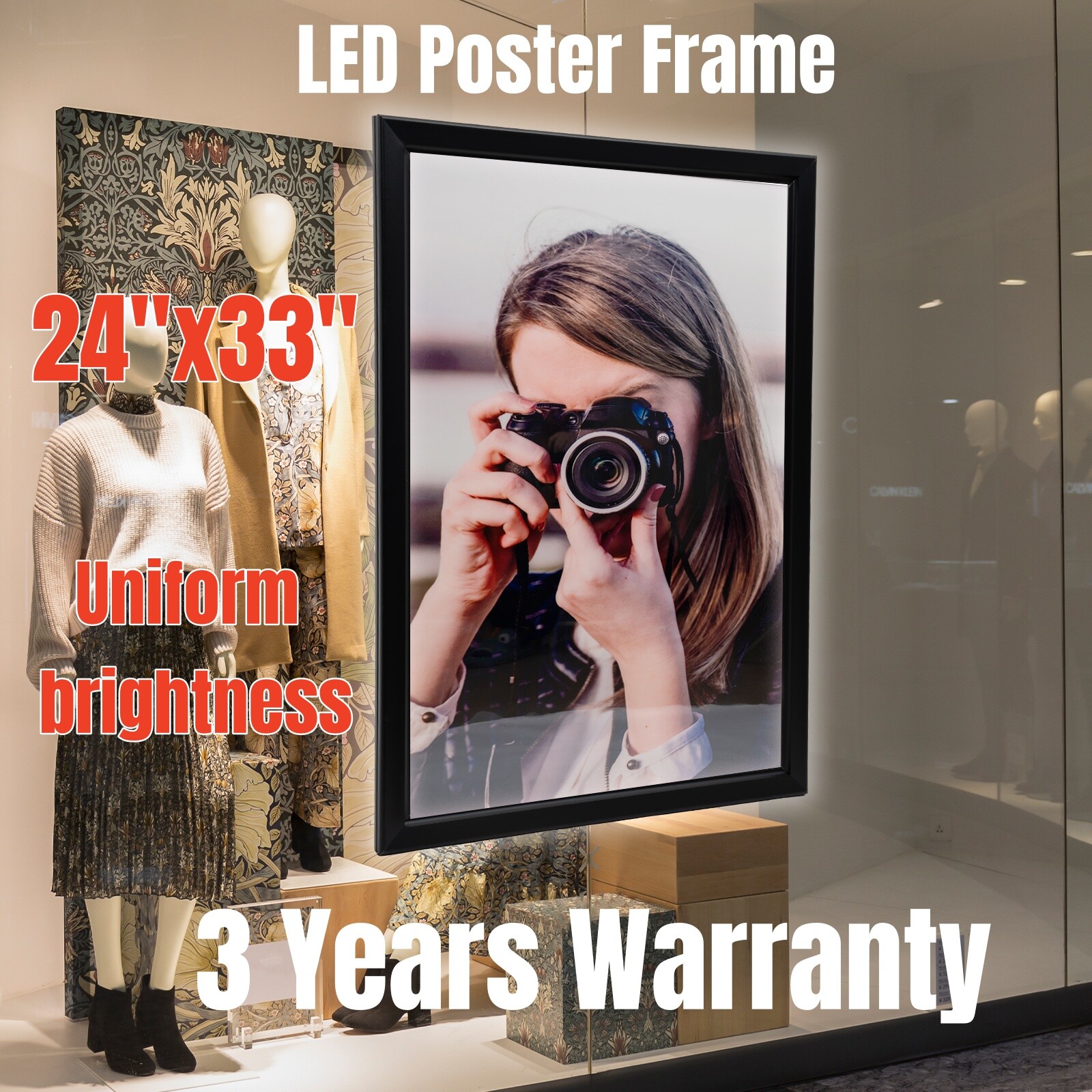 24″x33″/24″X36″, 27″ x 40″ LED Backlit Movie Poster Art Picture Frame Light Box