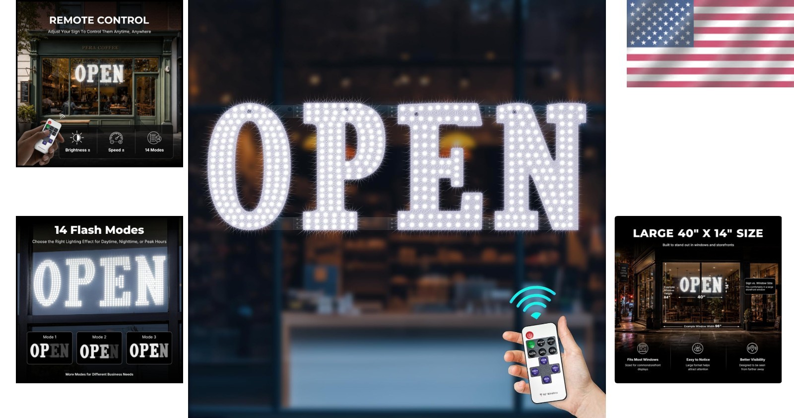 Large LED Open Sign 40″x14″ Remote Control 14 Modes Ultra Bright Storefront