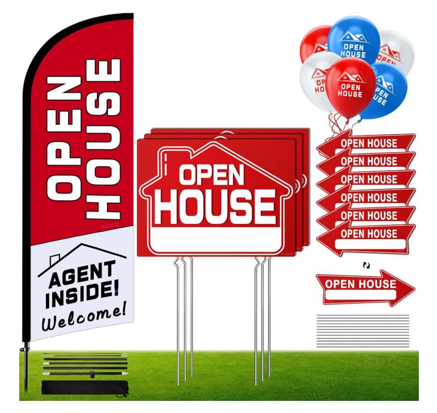 Open House Signs Kit (45 Pcs), 1 Pack Open House Flag, 9 Pack Open House Sign…