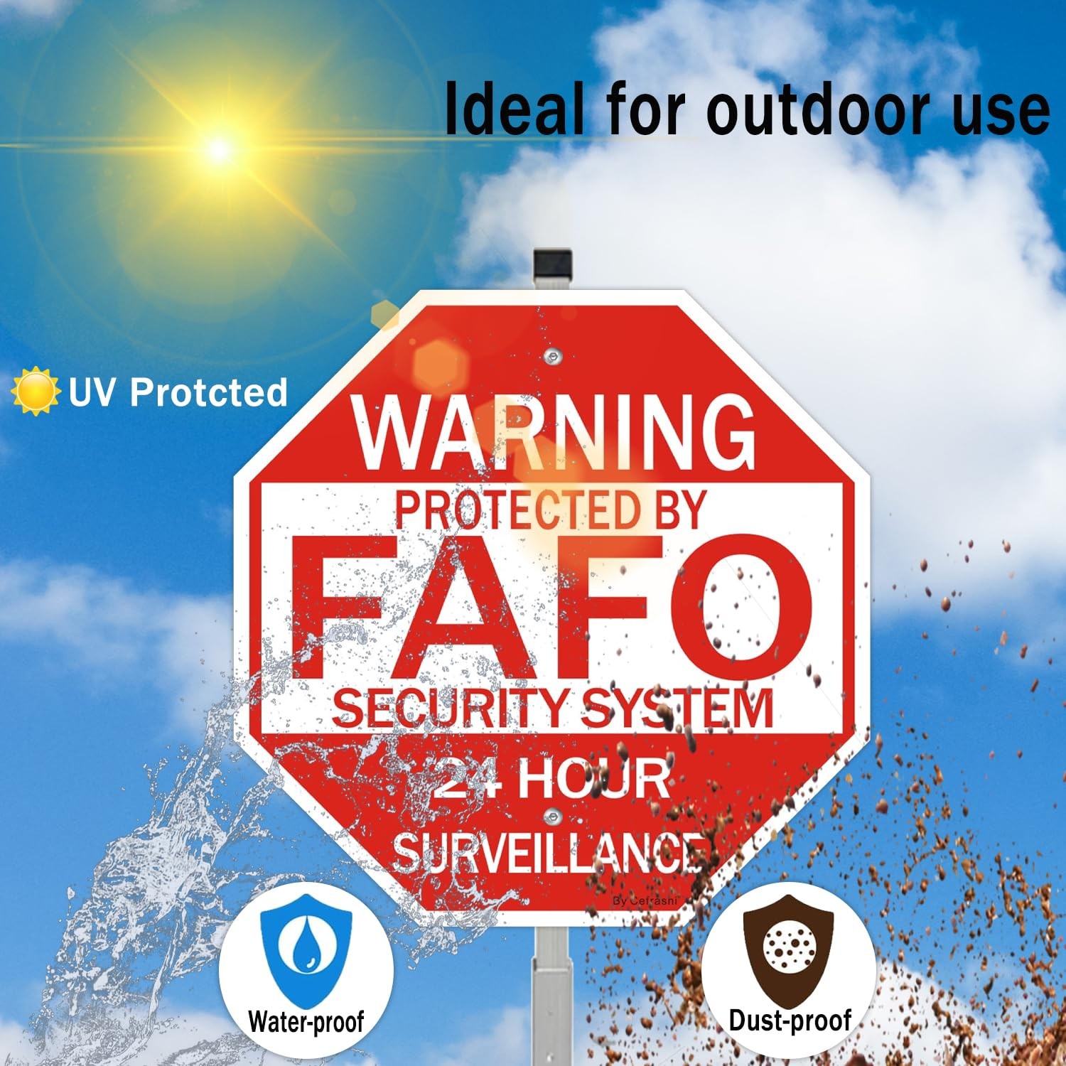 2 Pack FAFO Home Security Sign, with 36″ Metal Stakes, 12″x12″ Reflective Alu…