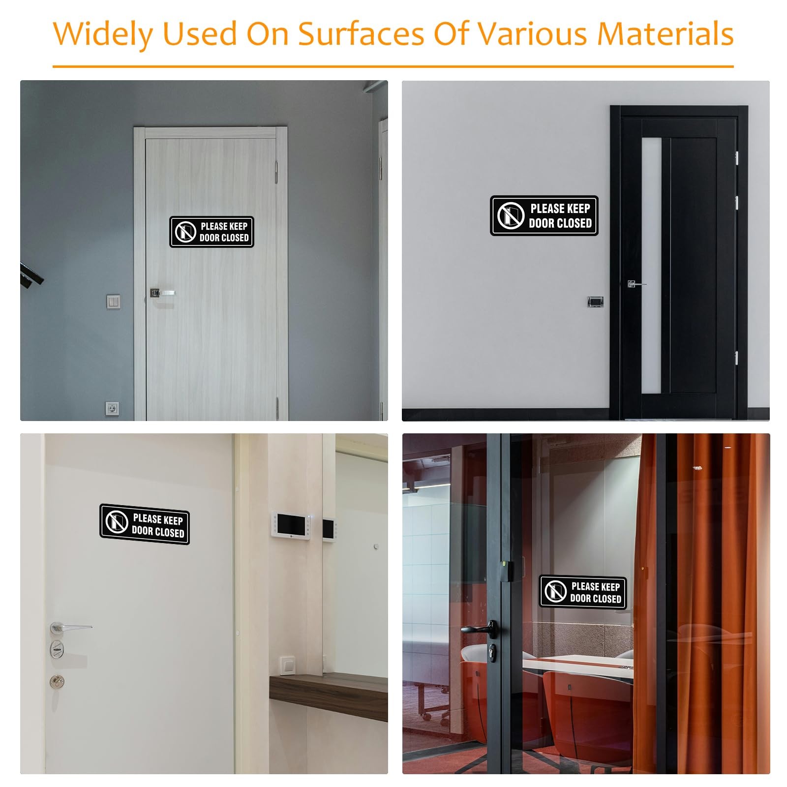4 Pack- Please Keep Door Closed Signs Self-Adhesive, 8x3inch, Black（Acrylic）