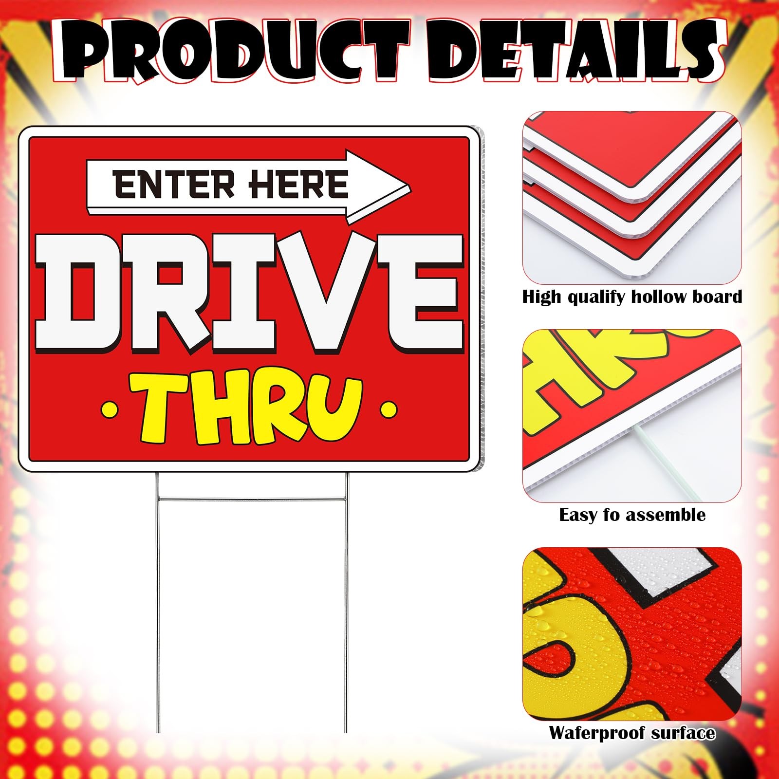 3 Pcs Drive Thru Arrow Enter Yard Sign 16 x 12 Inches Double-sided Red Drive …