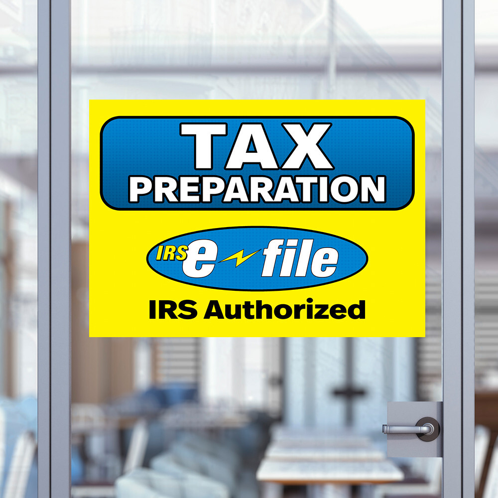 Tax Preparation E-File (32″ x 24″) Perforated Removable Window Decal