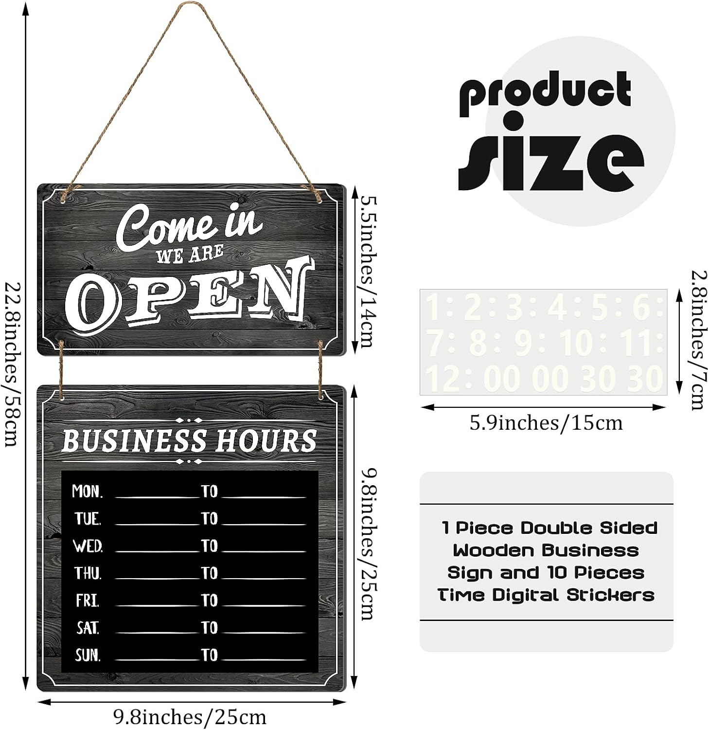 Business Hours Sign Hanging Open and Closed Mark Wooden Double Sided with Time S