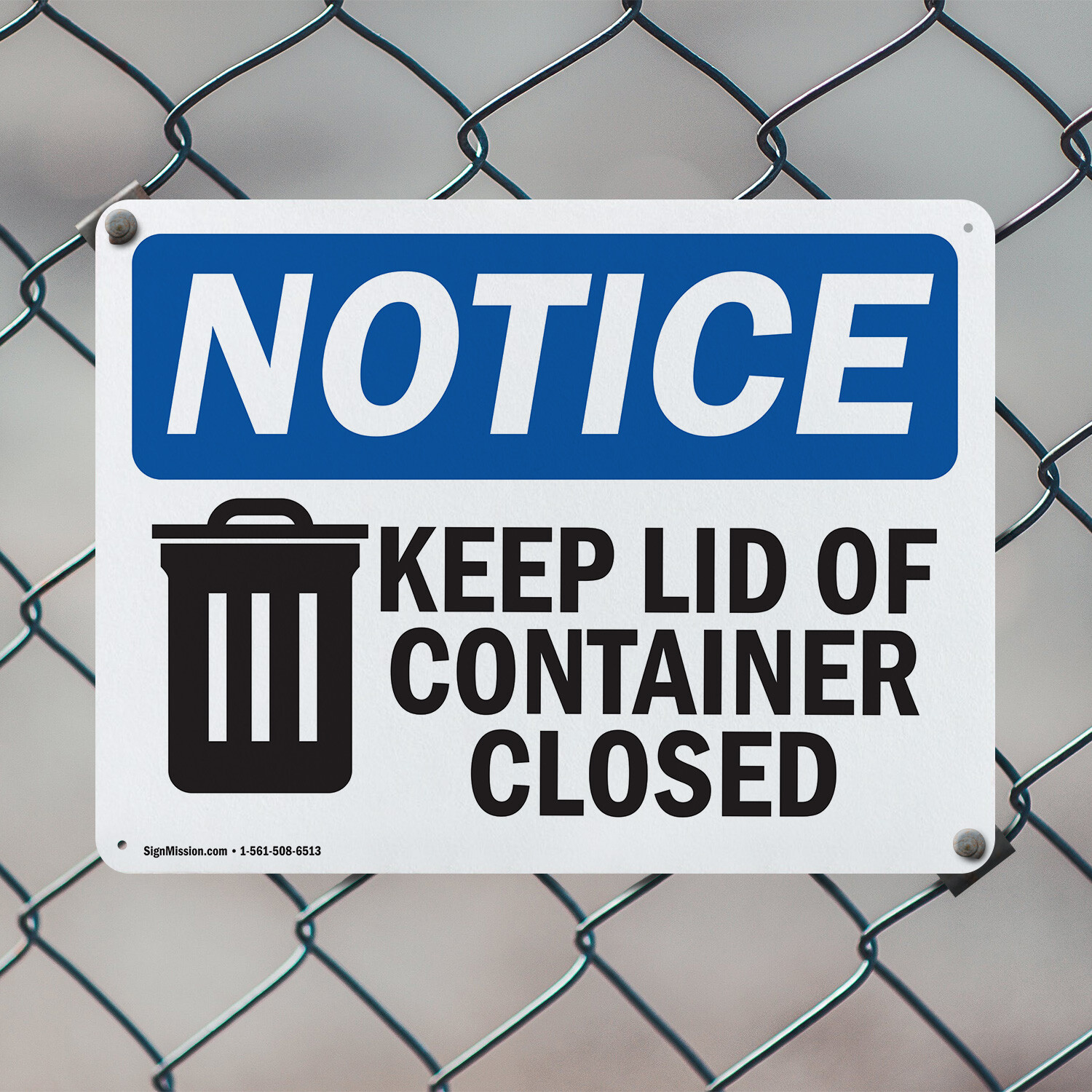 (2 Pack) Keep Lid Of Container Closed OSHA Notice Sign Decal Metal Plastic