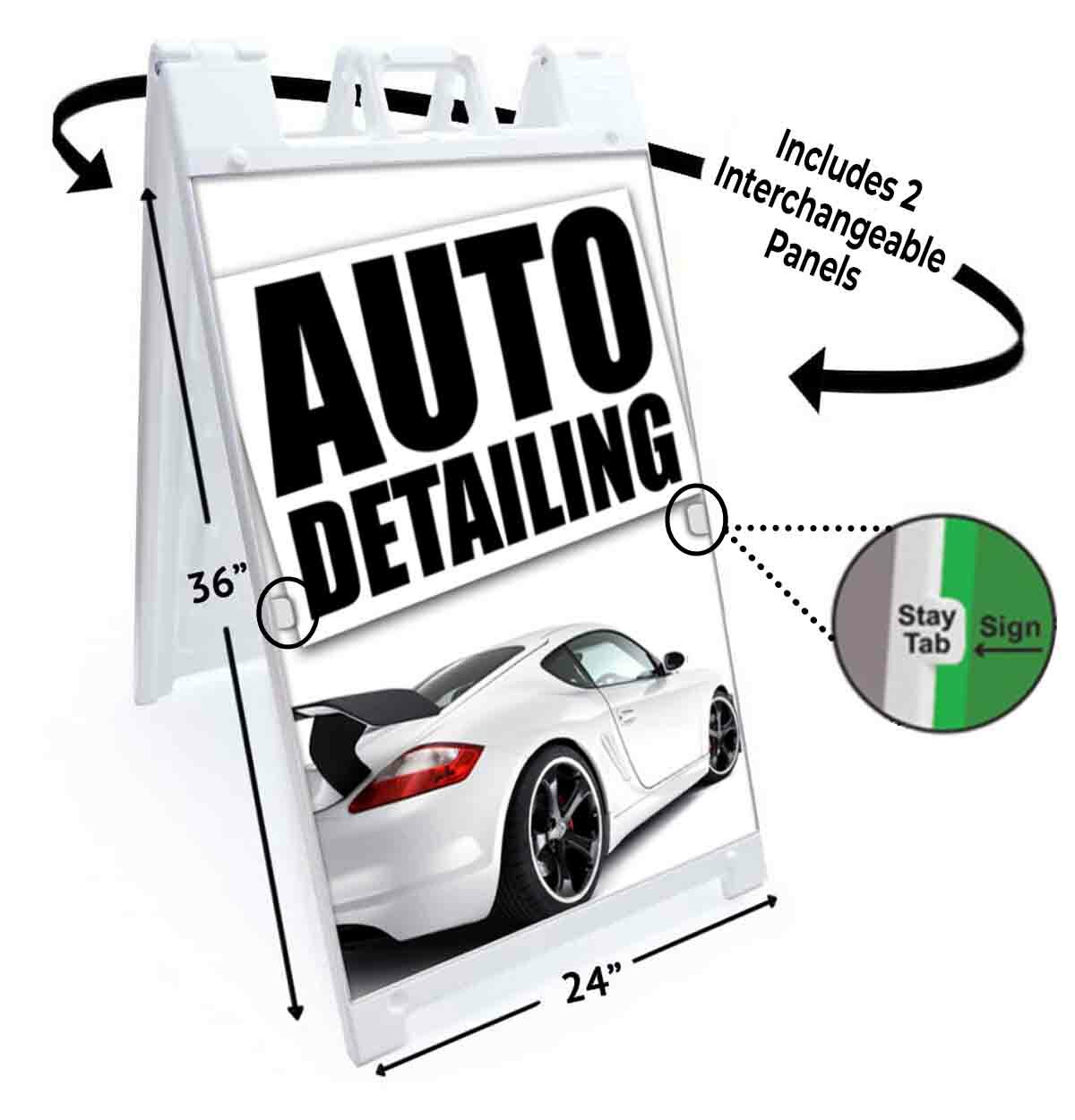 AUTO DETAILING Signicade 24×36 A Frame Sidewalk Sign CAR WASH WAX