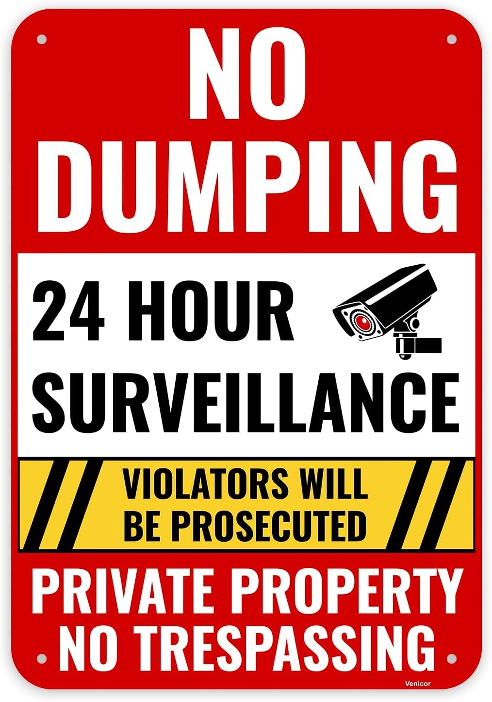 1PC No Dumping Sign Private Property Sign, 13 x 9 Inches – White, Red, Black