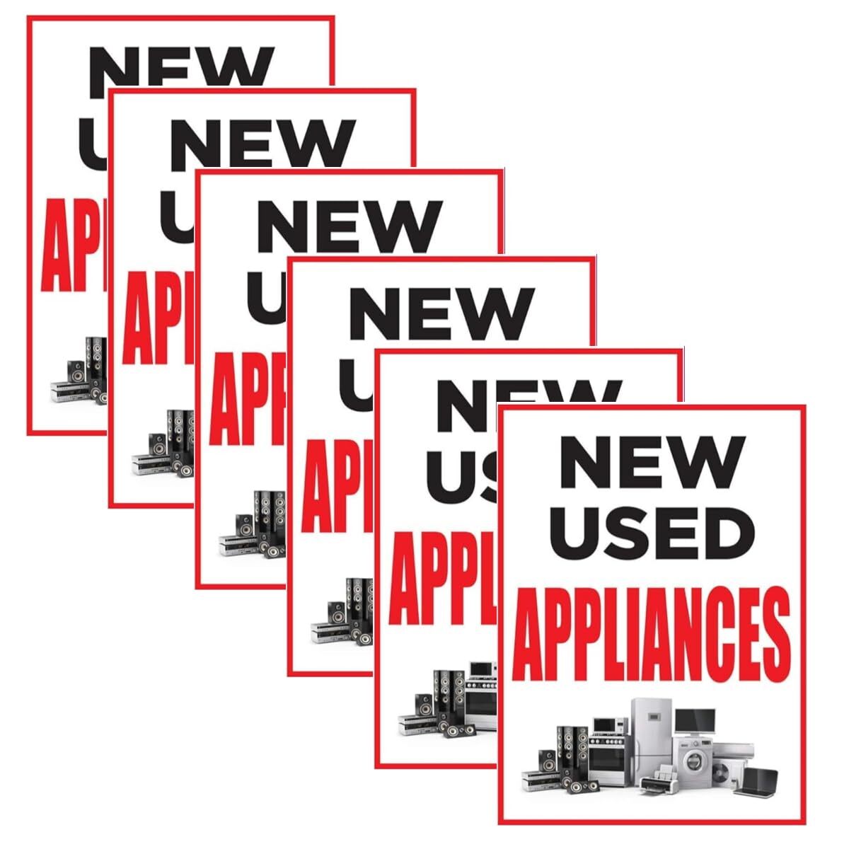 New Used Appliances Retail Window Display Paper Signs | Pack of 6 | 18″w x 24″h