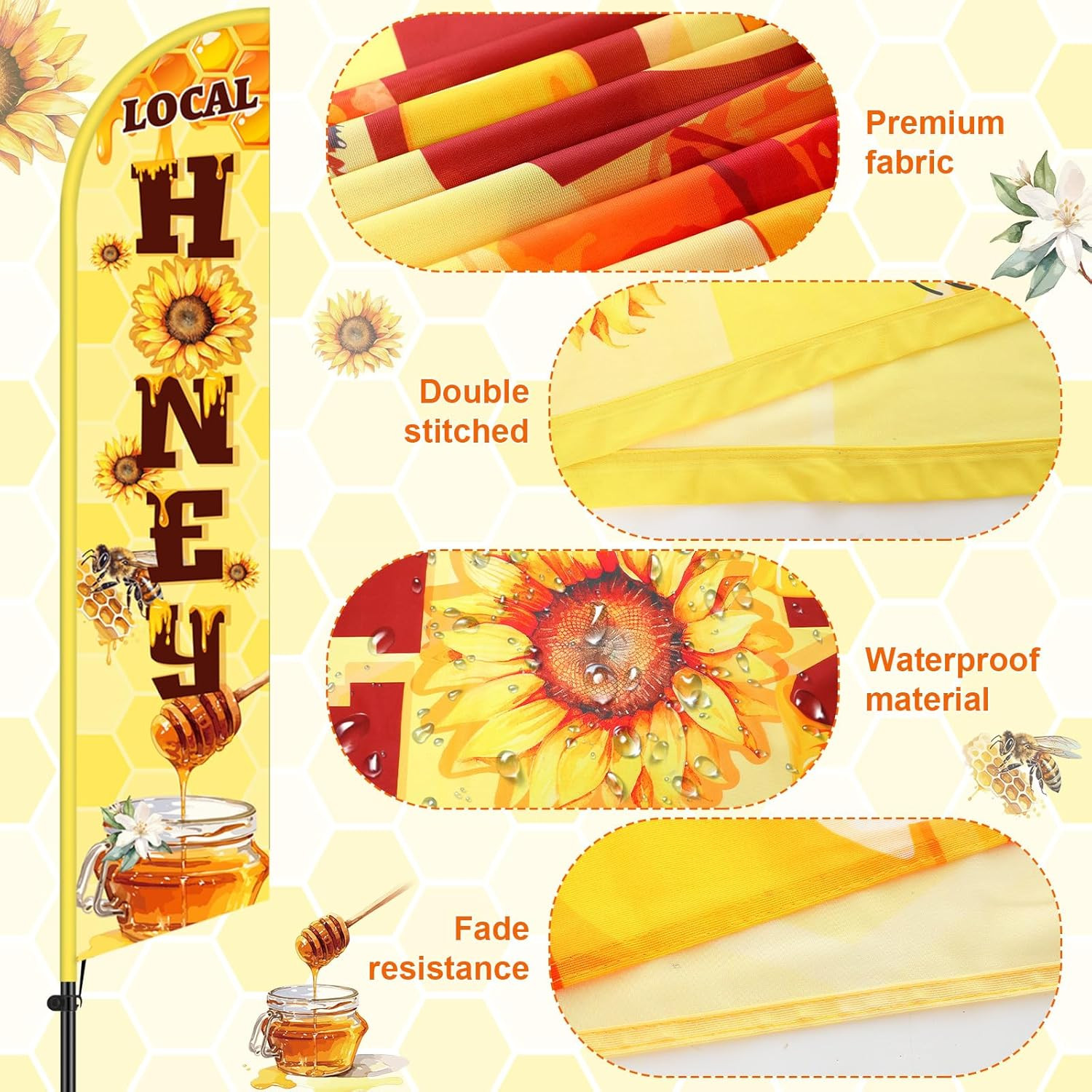2 Pcs Local Honey Advertising Feather Banner with Flag Pole Kit 12 ft Feather Ba