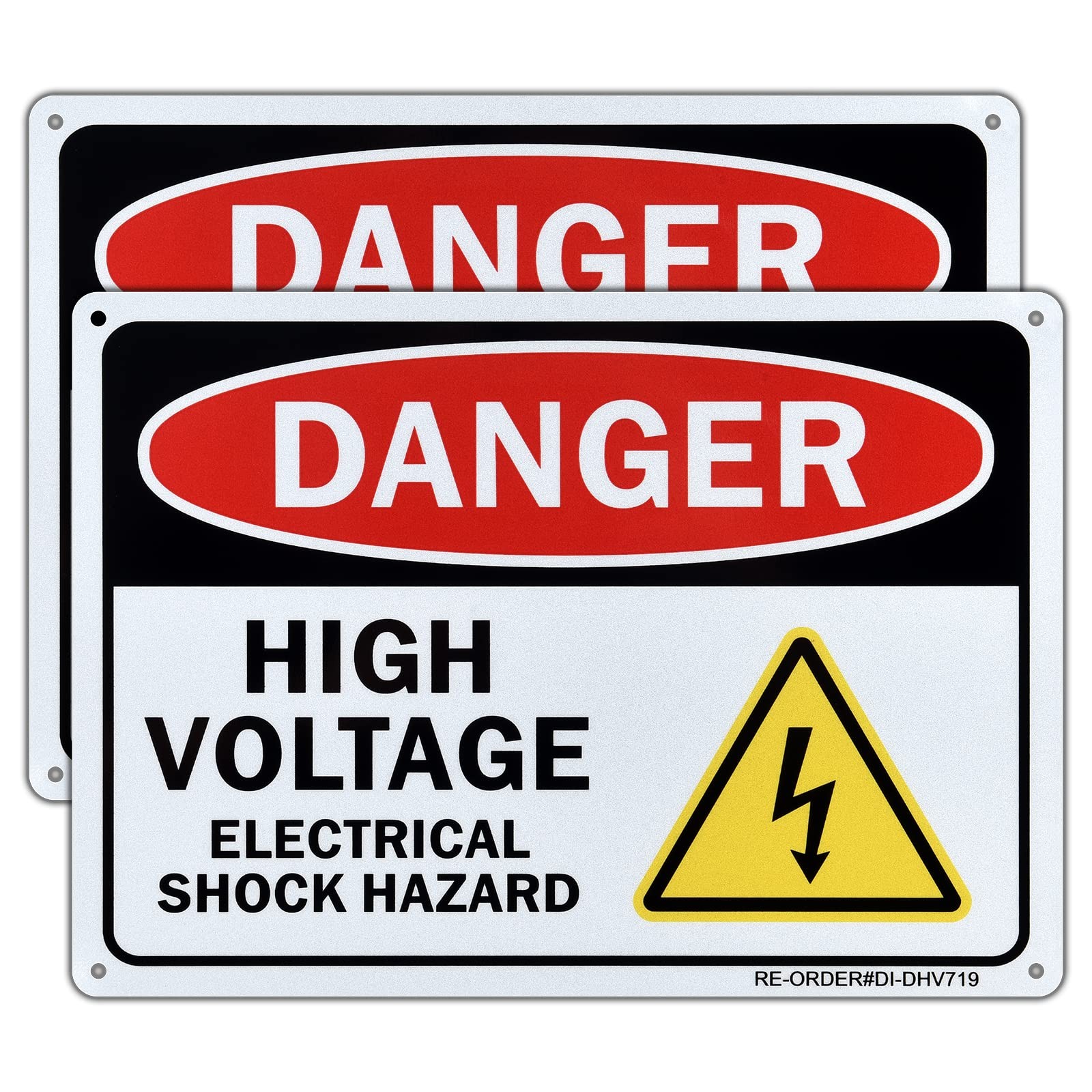 Danger High Voltage Hazard Sign – 2 Pack, 10×7 Inches Aluminum Warning Sign f…
