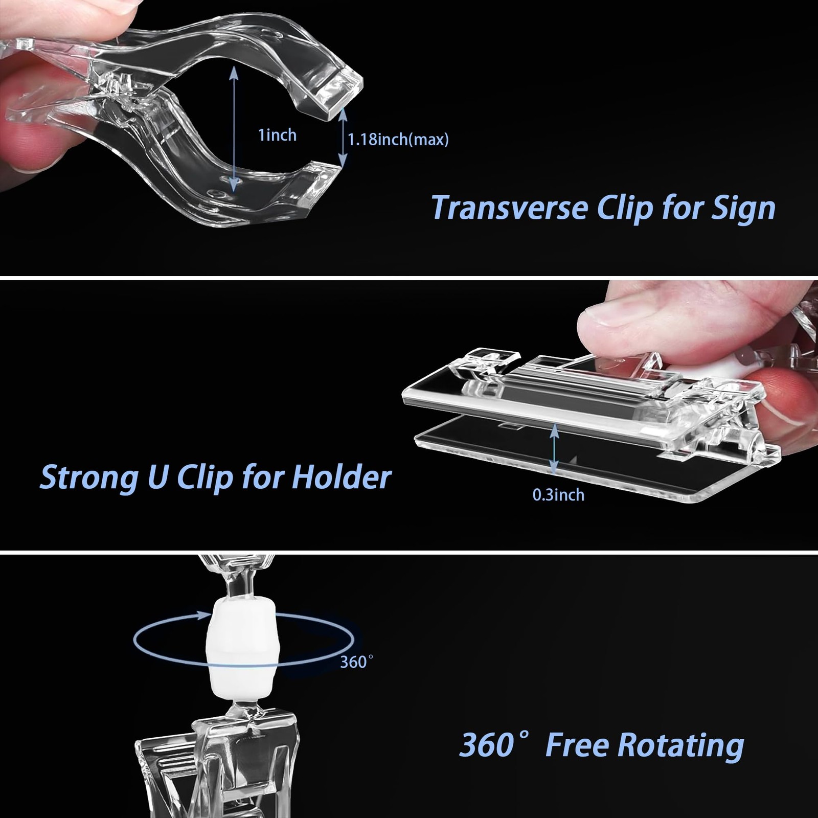 Mlici Clear Rotating Sign Holder with Clip, 16 PC Clips POP Swivel
