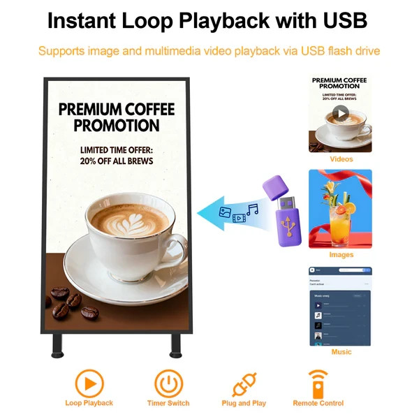 Indoor 32inch Portable Digital Signage Display 350nits 2K LCD Advertising Sign