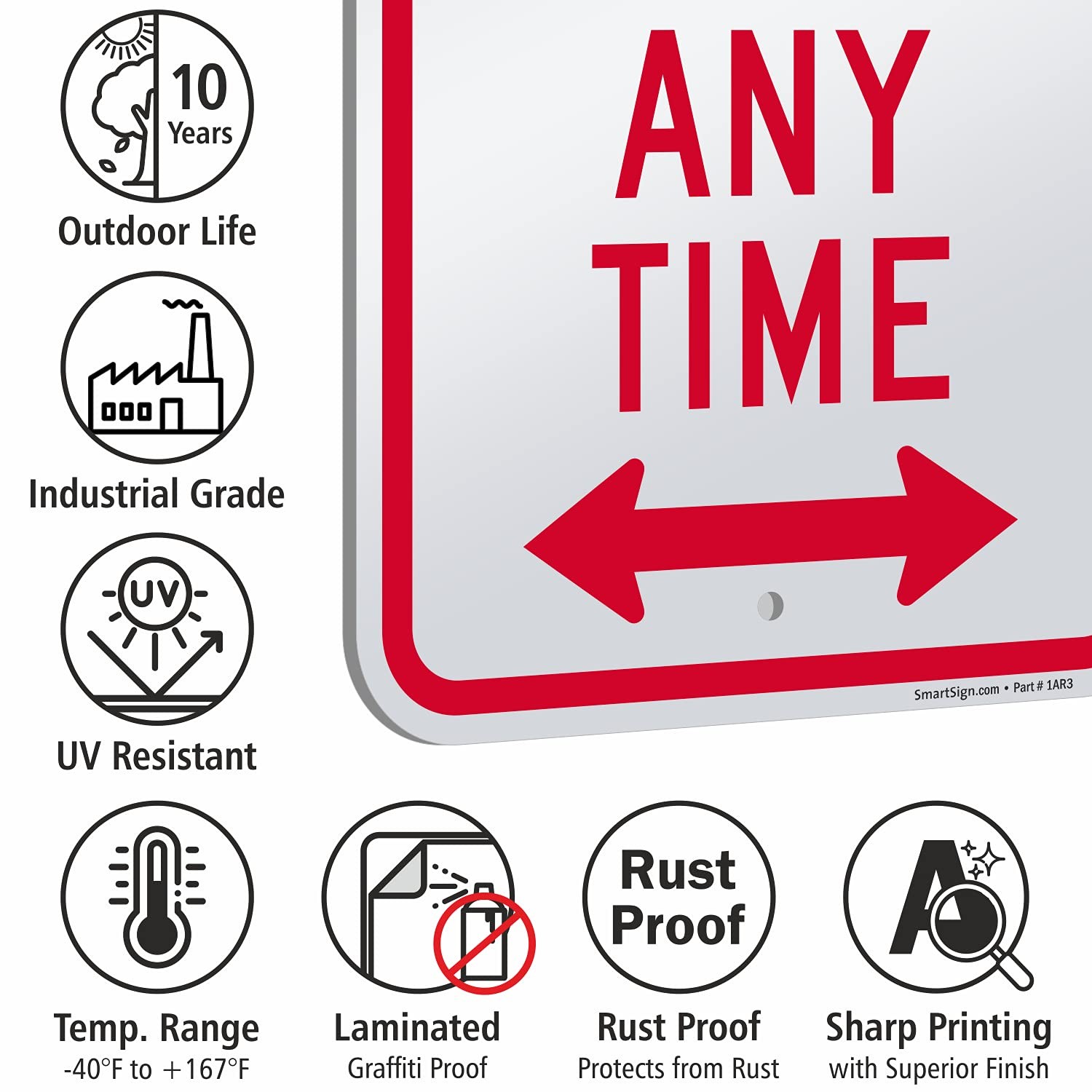 No Parking Any Time Sign 12×18 Inch Aluminum Rustproof Traffic Warning Sign