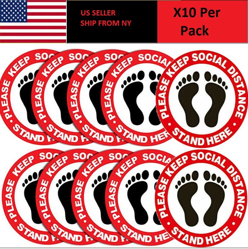 10X Social Distancing Floor Decal Sticker Waterproof Vinyl Ground Sign Red US