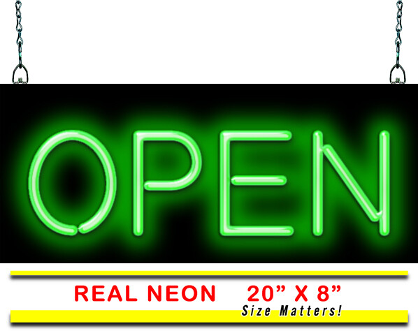 Green Neon Open Sign – 20″x8″ – Super Bright, REAL Neon Attracts More Customers