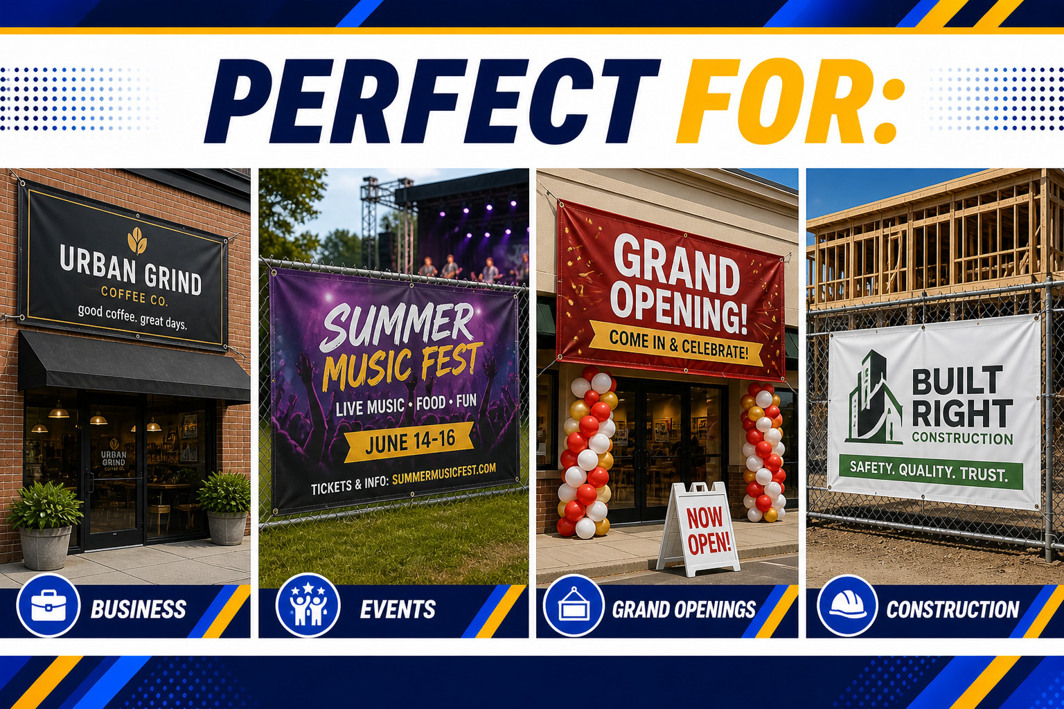 Custom Storefront Banner Waterproof Outdoor Business Sign Heavy Duty Vinyl