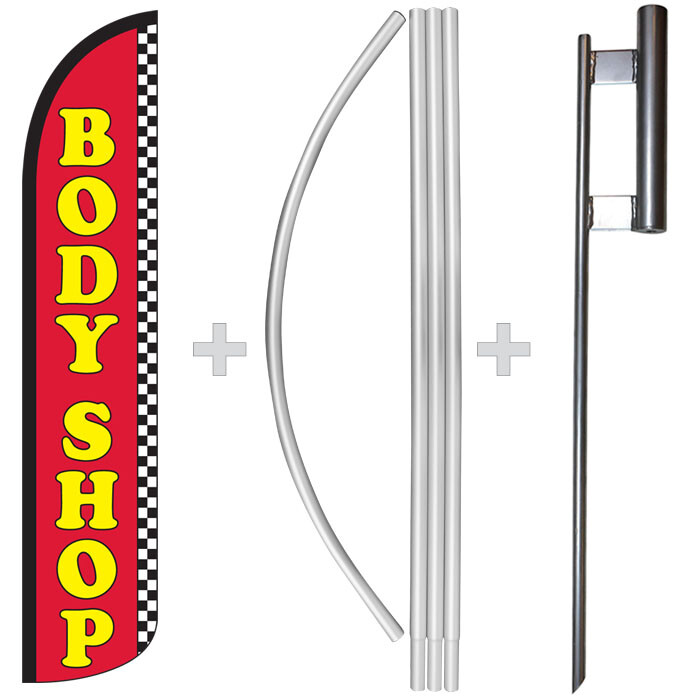 Body Shop 15′ Tall Windless Swooper Feather Banner Flag & Pole Kit
