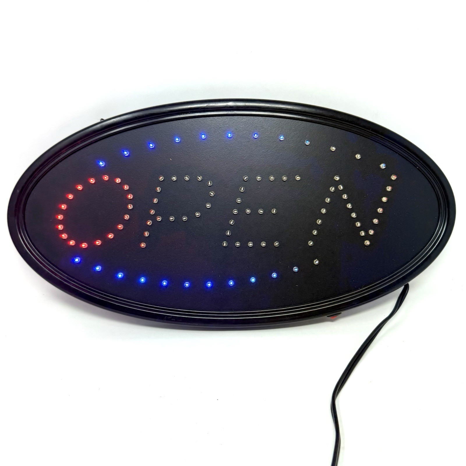 Animated LED Open Sign Oval Blue Red Flashing Business Storefront 25x48cm AC