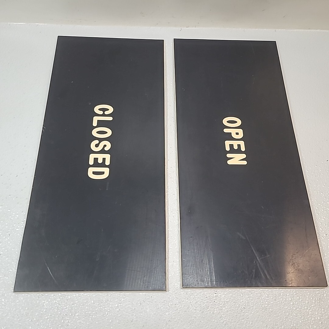 Set of Vintage OPEN / CLOSED White Letters On Black Double Sided 18″ x 8″