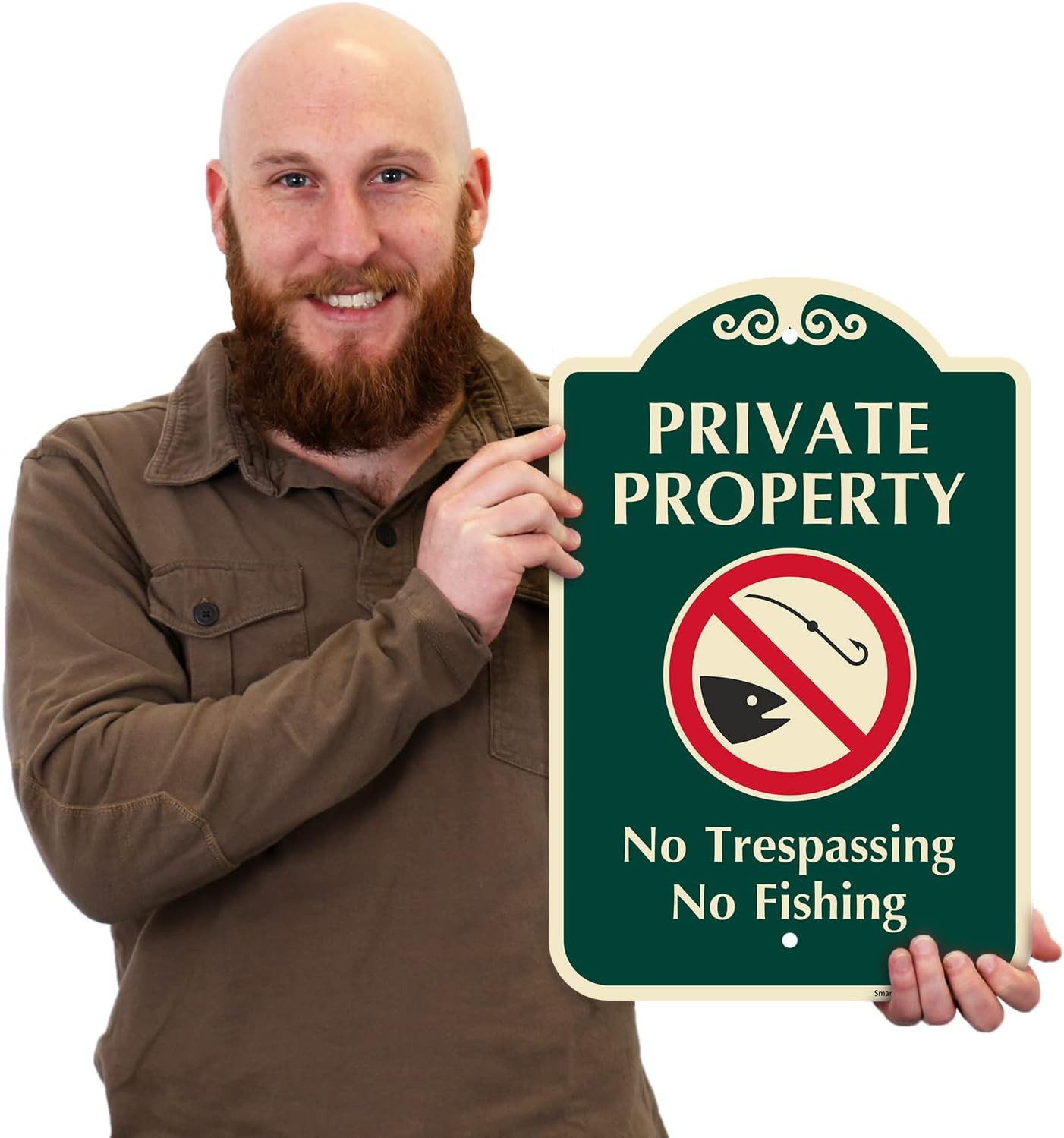 Designer “Private Property – No Trespassing, Fishing” Sign, 12″ X 18″, 120 Mil A