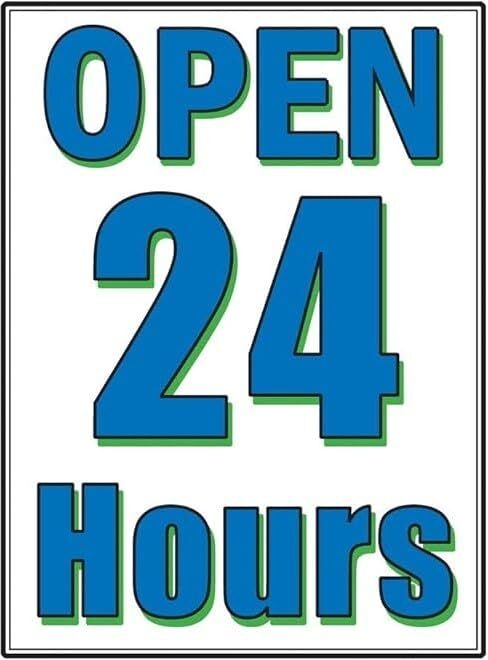Open 24 Hours Retail Window Display Paper Signs | Pack of 6 | 18″w x 24″h
