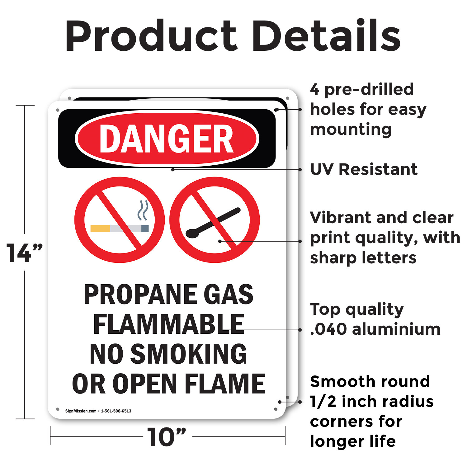 (2 Pack) Propane Gas Flammable OSHA Danger Sign Decal Metal Plastic